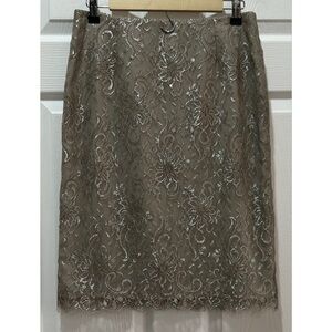 DAVID MEISTER Embroidered Lace Pencil Knee Length Skirt Size 10 Gold Vintage